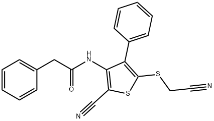 N-{2-cyano-5-[(cyanomethyl)sulfanyl]-4-phenyl-3-thienyl}-2-phenylacetamide Struktur