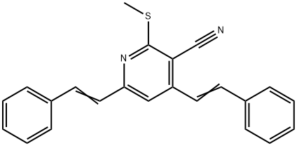 2-(methylsulfanyl)-4,6-bis[(E)-2-phenylethenyl]nicotinonitrile 结构式