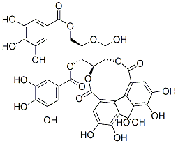 2-O,3-O-[2,2',3,3',4,4'-ヘキサヒドロキシ[1,1'-ビフェニル]-6,6'-ジイルビス(カルボニル)]-4-O,6-O-ビス(3,4,5-トリヒドロキシベンゾイル)-D-グルコピラノース 化学構造式