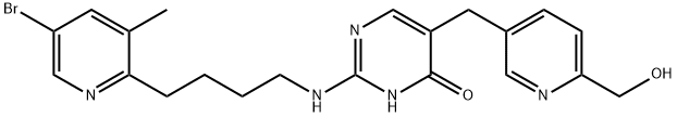 2-(4-(5-bromo-3-methylpyrid-2-yl)butylamino)-5-(6-hydroxymethylpyrid-3-ylmethyl)pyrimidin-4(1H)-one Structure