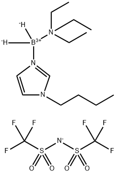 (1-Butyl-1H-imidazol-3-ium-3-yl)(trimethylammonio)dihydroborate bis(trifluoromethylsulfonyl)amide 化学構造式
