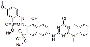 2-Naphthalenesulfonic acid, 7-[[4-chloro-6-[methyl(2- methylphenyl)amino]-1,3,5-triazin-2-yl]amino]-4-hydroxy -3-[(4-methoxy-2-sulfophenyl)azo]-, disodium salt 结构式