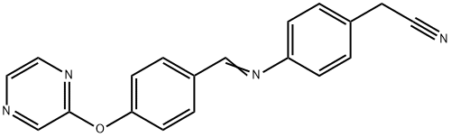 2-[4-({(E)-[4-(2-pyrazinyloxy)phenyl]methylidene}amino)phenyl]acetonitrile 化学構造式