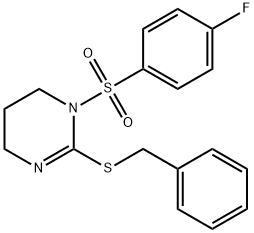 2-(benzylsulfanyl)-1-[(4-fluorophenyl)sulfonyl]-1,4,5,6-tetrahydropyrimidine Struktur