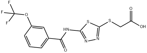 2-[(5-{[3-(trifluoromethoxy)benzoyl]amino}-1,3,4-thiadiazol-2-yl)sulfanyl]acetic acid Struktur