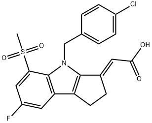 (E)-2-(4-(4-クロロベンジル)-7-フルオロ-5-(メチルスルホニル)-1,2-ジヒドロシクロペンタ[B]インドール-3(4H)-イリデン)酢酸 化学構造式