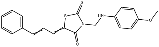 4-Thiazolidinone, 3-(((4-methoxyphenyl)amino)methyl)-5-(3-phenyl-2-pro penylidene)-2-thioxo- 化学構造式