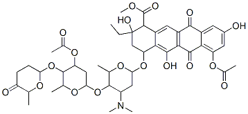methyl 7-acetyloxy-4-[5-[4-acetyloxy-6-methyl-5-(6-methyl-5-oxo-oxan-2 -yl)oxy-oxan-2-yl]oxy-4-dimethylamino-6-methyl-oxan-2-yl]oxy-2-ethyl-2 ,5,9-trihydroxy-6,11-dioxo-3,4-dihydro-1H-tetracene-1-carboxylate 结构式