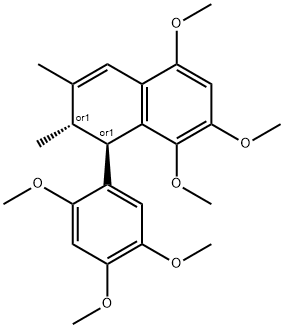 rel-(1R*)-1,2-ジヒドロ-5,7,8-トリメトキシ-2α*,3-ジメチル-1β*-(2,4,5-トリメトキシフェニル)ナフタレン 化学構造式