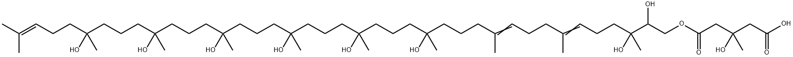 3-Hydroxy-3-methylglutaric acid hydrogen 1-(2,3,15,19,23,27,31,35-octahydroxy-3,7,11,15,19,23,27,31,35,39-decamethyl-6,10,38-tetracontatrien-1-yl) ester 结构式