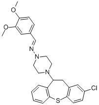 1-Piperazinamine, 4-(2-chloro-10,11-dihydrodibenzo(b,f)thiepin-10-yl)- N-((3,4-dimethoxyphenyl)methylene)- Structure