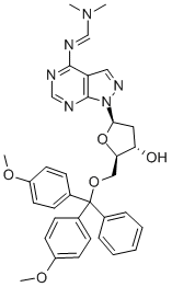 5'-O-DIMETHOXYTRITYL-N6-(N,N-DIMETHYLAMINOMETHYLENE)-8-AZA-7-DEAZA-2'-DEOXYADENOSINE 化学構造式