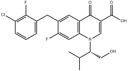 (S)-6-(3-氯-2-氟苄基)-7-氟-1-(1-羟基-3-甲基丁烷-2-基)-4-氧代-1,4-二氢喹啉-3-羧酸, 869893-92-5, 结构式