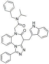 6H-[1,2,4]Triazolo[4,3-a][1,5]benzodiazepine-6-acetaMide, 4,5-dihydro-4-(1H-indol-3-ylMethyl)-N-(1-Methylethyl)-5-oxo-1-phenyl-N-(phenylMethyl)-, (-)- Structure