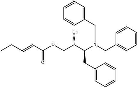 PENT-2-ENOIC ACID (2R,3S)-3-DIBENZYLAMINO-2-HYDROXY-4-PHENYLBUTYL ESTER 化学構造式