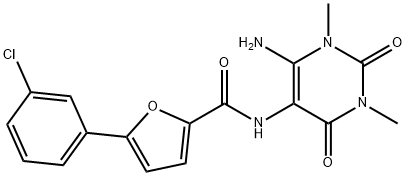 2-Furancarboxamide,  N-(6-amino-1,2,3,4-tetrahydro-1,3-dimethyl-2,4-dioxo-5-pyrimidinyl)-5-(3-chlorophenyl)- 化学構造式