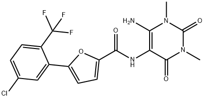 2-Furancarboxamide,  N-(6-amino-1,2,3,4-tetrahydro-1,3-dimethyl-2,4-dioxo-5-pyrimidinyl)-5-[5-chloro-2-(trifluoromethyl)phenyl]-,872051-96-2,结构式