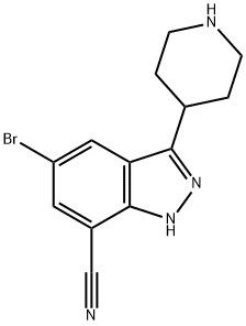 1H-Indazole-7-carbonitrile,5-broMo-3-(4-piperidinyl)- 化学構造式