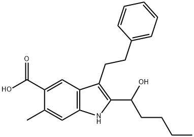 2-(1-Hydroxypentyl)-6-Methyl-3-(2-phenylethyl)-1H-indole-5-carboxylic Acid 结构式