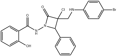 N-[3-[[(4-bromophenyl)amino]methyl]-3-chloro-2-oxo-4-phenyl-azetidin-1 -yl]-2-hydroxy-benzamide Structure