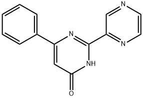 4-Hydroxy-6-phenyl-2-(pyrazin-2-yl)pyrimidine, 2-(4-Hydroxy-6-phenyl-1,3-diazin-2-yl)pyrazine Struktur