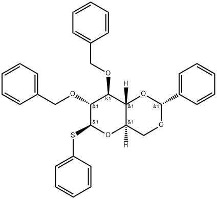 B-D-Glucopyranoside,phenyl2,3-bis-O-(phenylmethyl)-4,6-O-[(R)-phenylmethylene]-1-thio-|(2R,4AR,6S,7R,8S,8AR)-7,8-二(苄氧基)-2-苯基-6-(苯硫基)六氢吡喃并[3,2-D] [1,3]二氧杂环己烯
