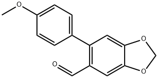 6-(4-メトキシフェニル)-1,3-ベンゾジオキソール-5-カルブアルデヒド 化学構造式