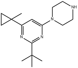 2-(叔丁基)-4-(1-甲基环丙基)-6-(哌嗪-1-基)嘧啶, 876028-69-2, 结构式