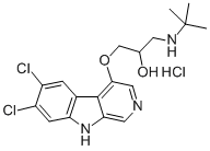 2-Propanol, 1-((6,7-dichloro-9H-pyrido(3,4-b)indol-4-yl)oxy)-3-((1,1-d imethylethyl)amino)-, hydrochloride,87603-36-9,结构式