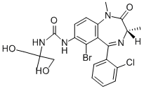N-[[(3S)-6-ブロモ-5-(2-クロロフェニル)-2,3-ジヒドロ-1,3-ジメチル-2-オキソ-1H-1,4-ベンゾジアゼピン]-7-イル]-N'-[2-ヒドロキシ-1-(ヒドロキシメチル)-1-メチルエチル]尿素 化学構造式