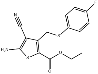 5-Amino-4-cyano-3-[[(4-fluorophenyl)thio]methyl]-2-thiophenecarboxylic acid ethyl ester Struktur