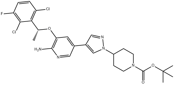 (R)-tert-butyl 4-(4-(6-aMino-5-(1-(2,6-dichloro-3-fluorophenyl)ethoxy)pyridin-3-yl)-1H-pyrazol-1-yl)piperidine-1-carboxylate Struktur