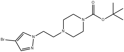 叔丁基4-(2-(4-溴-1H-吡唑-1-基)乙基)哌嗪-1-羧酸,877401-28-0,结构式