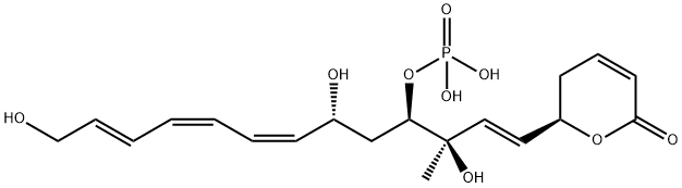 (6R)-6α-[(1E,3R,4R,6R,7Z,9Z,11E)-3,6,13-トリヒドロキシ-3-メチル-4-(ホスホノオキシ)-1,7,9,11-トリデカテトラエニル]-5,6-ジヒドロ-2H-ピラン-2-オン 化学構造式