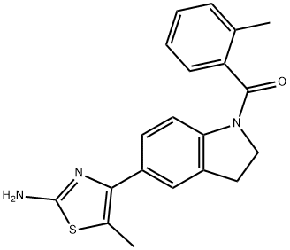 (5-(2-amino-5-methylthiazol-4-yl)indolin-1-yl)(o-tolyl)methanone, 878704-24-6, 结构式