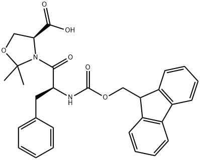 (4S)-3-[(2S)-2-[[芴甲氧羰基]氨基]-1-氧代-3-苯基丙基]-2,2-二甲基-4-恶唑烷羧酸, 878797-01-4, 结构式