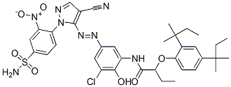 Butanamide,  N-[5-[[1-[4-(aminosulfonyl)-2-nitrophenyl]-4-cyano-1H-pyrazol-5-yl]azo]-3-chloro-2-hydroxyphenyl]-2-[2,4-bis(1,1-dimethylpropyl)phenoxy]-, Structure