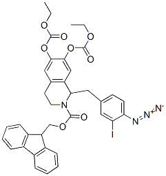 2(1H)-Isoquinolinecarboxylic  acid,  1-[(4-azido-3-iodophenyl)methyl]-6,7-bis[(ethoxycarbonyl)oxy]-3,4-dihydro-,  9H-fluoren-9-ylmethyl  ester Struktur