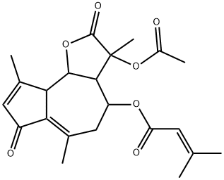 3-メチル-2-ブテン酸3-(アセチルオキシ)-2,3,3a,4,5,7,9a,9b-オクタヒドロ-3,6,9-トリメチル-2,7-ジオキソアズレノ[4,5-b]フラン-4-イル 化学構造式