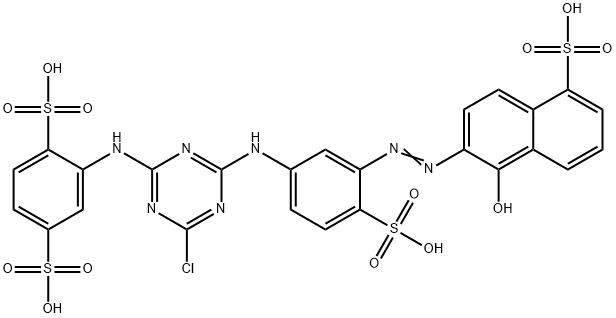 2-[4-Chloro-6-[3-(1-hydroxy-5-sodiosulfo-2-naphtylazo)-4-sodiosulfoanilino]-1,3,5-triazin-2-ylamino]-1,4-benzenedisulfonic acid disodium salt 结构式
