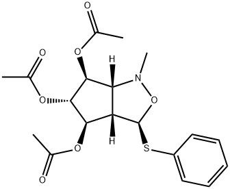 1H-Cyclopentcisoxazole-4,5,6-triol, hexahydro-1-methyl-3-(phenylthio)-, triacetate (ester), 3S-(3.alpha.,3a.alpha.,4.alpha.,5.beta.,6.alpha.,6a.alpha.)- Structure