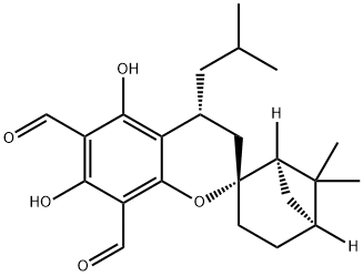 (1'R,2R,4S,5'R)-3,4-Dihydro-5,7-dihydroxy-6',6'-dimethyl-4-(2-methylpropyl)spiro[2H-1-benzopyran-2,2'-bicyclo[3.1.1]heptane]-6,8-dicarbaldehyde 结构式