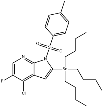1H-Pyrrolo[2,3-b]pyridine, 4-chloro-5-fluoro-1-[(4-Methylphenyl)sulfonyl]-2-(tributylstannyl)-,882033-68-3,结构式