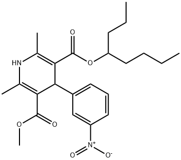 1,4-ジヒドロ-2,6-ジメチル-4-(3-ニトロフェニル)-3,5-ピリジンジカルボン酸3-メチル-5-オクチル 化学構造式