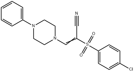 (E)-2-[(4-chlorophenyl)sulfonyl]-3-(4-phenylpiperazino)-2-propenenitrile 化学構造式