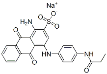 1-アミノ-4-[4-(プロピオニルアミノ)アニリノ]-9,10-ジオキソアントラセン-2-スルホン酸ナトリウム 化学構造式