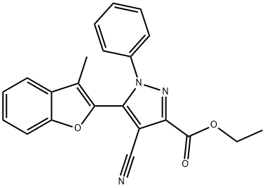 1H-Pyrazole-3-carboxylic  acid,  4-cyano-5-(3-methyl-2-benzofuranyl)-1-phenyl-,  ethyl  ester Structure