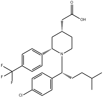 4-Piperidineacetic acid, 1-[(1R)-1-(4-chlorophenyl)-4-methylpentyl]-2-[4-(trifluoromethyl)phenyl]-, (2S,4R)- 结构式