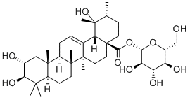 2α,3β,19-トリヒドロキシ-28-(β-D-グルコピラノシルオキシ)ウルサ-12-エン-28-オン 化学構造式