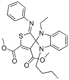 (Z)-DIMETHYL 1-BUTYL-3-ETHYL-2'-(PHENYLIMINO)-1,3-DIHYDRO-2'H-SPIRO[BENZO[D]IMIDAZOLE-2,3'-THIOPHENE]-4',5'-DICARBOXYLATE 化学構造式